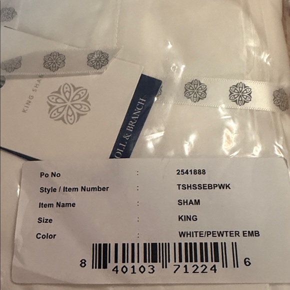 Boll & Branch Signature White / Pewter Embellished Sham King set of two - Picture 5 of 5